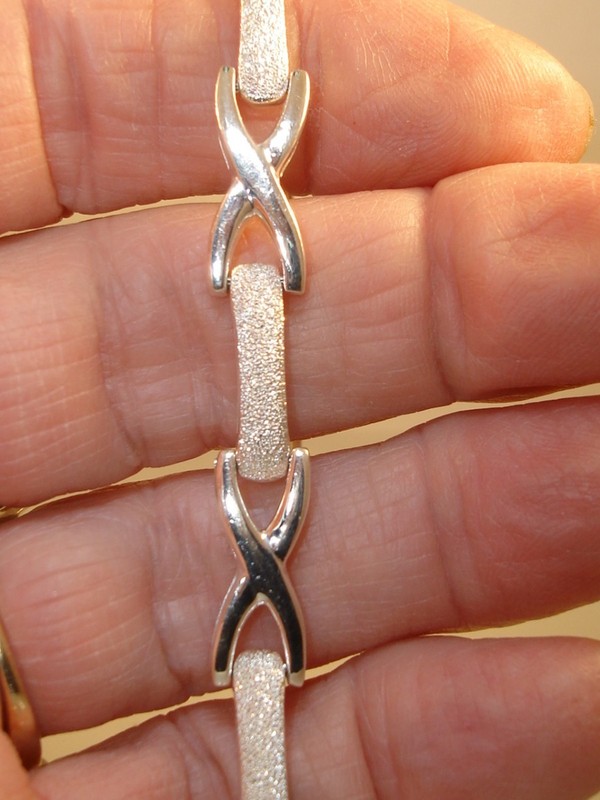 Sterling Silver Bracelet with Frosted and Polished Links