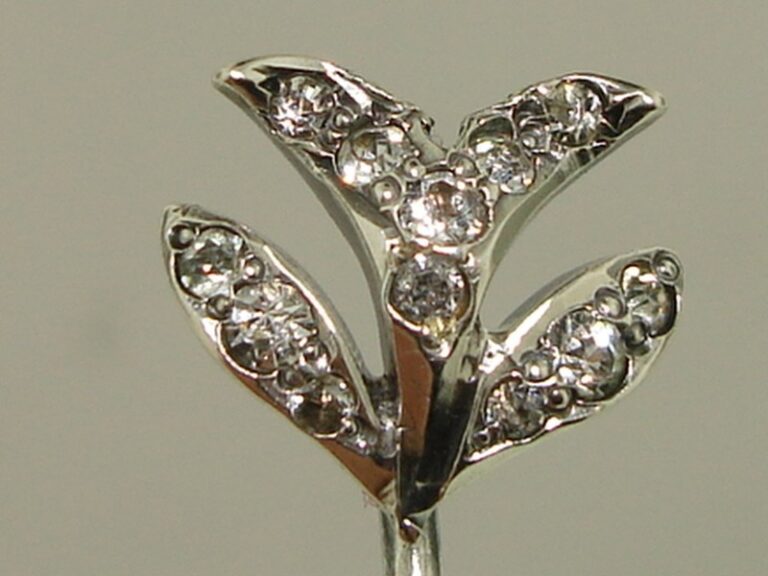 Art Nouveau Vermeil Sterling Silver Stick Pin with Diamonds