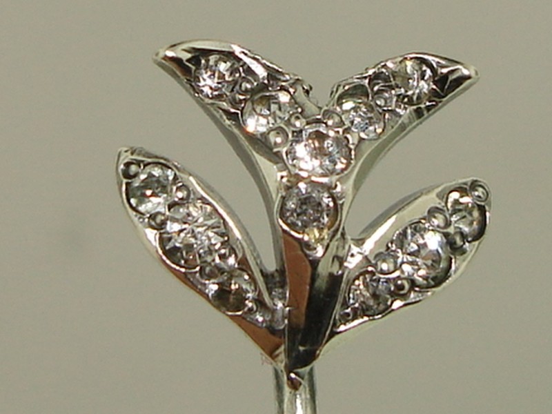 Art Nouveau Vermeil Sterling Silver Stick Pin with Diamonds