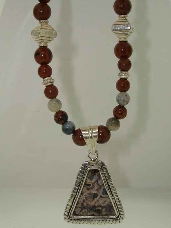 Vintage Sterling Silver Ocean Jasper Pendant Necklace