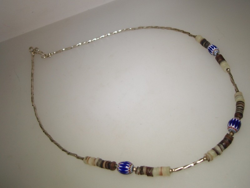 Vintage Native American sterling silver choker necklace with heshi and millefiore beads