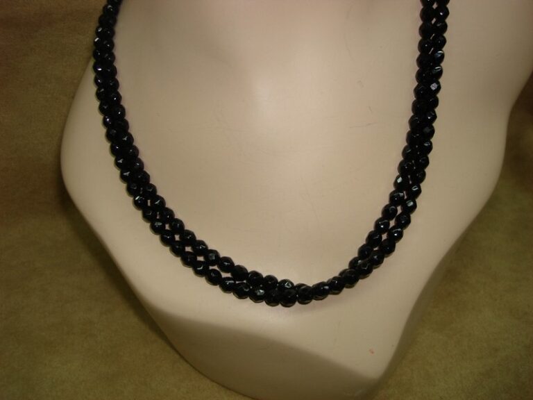 Vintage West Germany black glass bead necklace, 42 inches