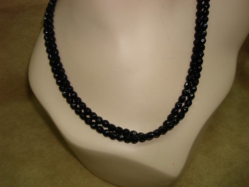 Vintage West Germany black glass bead necklace, 42 inches