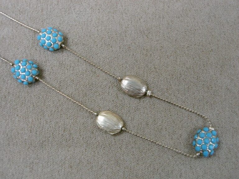 Marlyn Schiff signed turquoise and gold-tone necklace