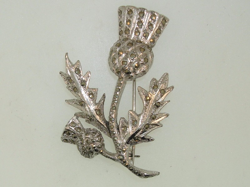 Vintage Celtic thistle pin in silver vermeil with marcasite sparkle, 1950s