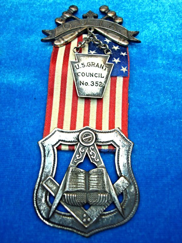 Vintage sterling silver Masonic badge for the Order of Independent Americans U.S. Grant Council No. 352