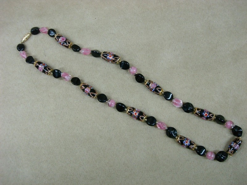 Vintage Italian wedding cake bead necklace with art glass and gold details