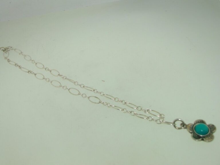 Sterling silver ankle bracelet with turquoise flower charm