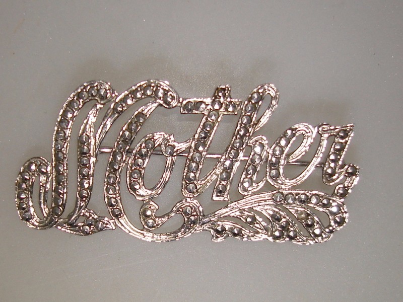 Vintage Art Deco Sterling Silver Marcasite Mother Pin/Brooch