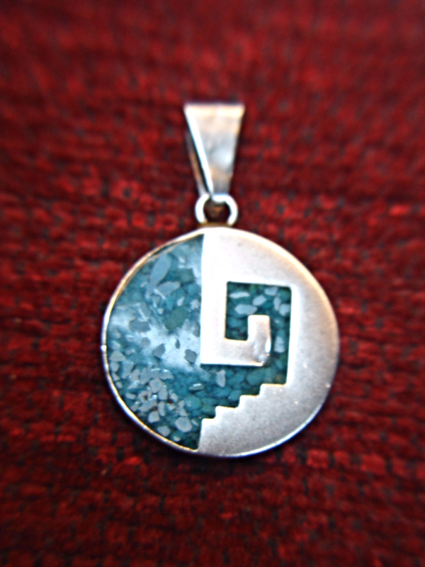Artist-signed Taxco sterling silver turquoise pendant