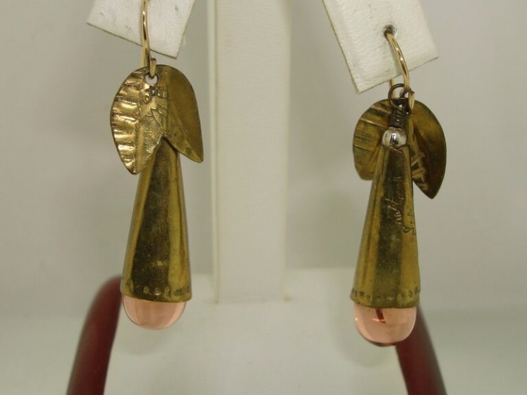 Vintage Signed Nanette Peach Glass Dangle Earrings | Artisan Jewelry