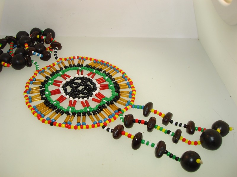 Vintage Native American necklace with intricate seed bead and glass bead design