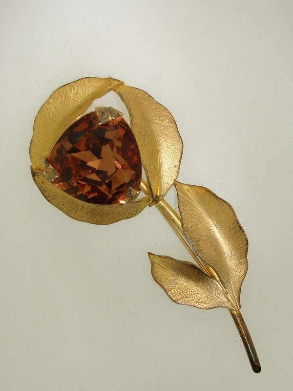 Vintage Bond Boyd Sterling Silver & Gold Vermeil Pin with Peach Topaz