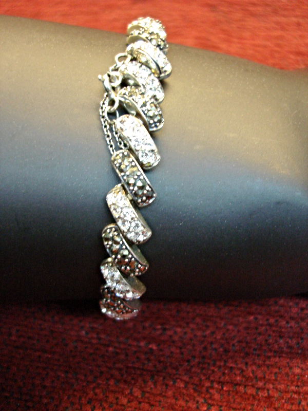 Sterling silver marcasite and cubic zirconia bracelet, vintage style