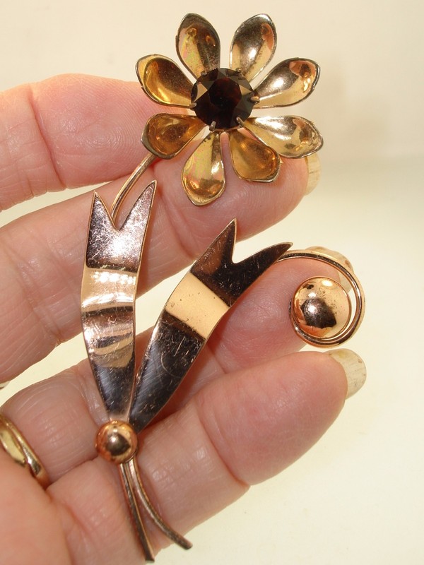 Vintage 1940s Sterling Silver Rose Gold Vermeil Flower Brooch Pin