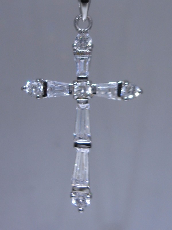 Vintage 1960s Sterling Silver Cross Pendant with Sparkling CZ Stones