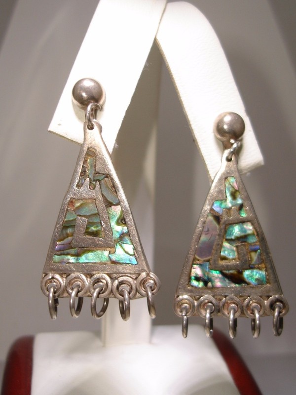 Vintage 1940s Taxco Mexico Sterling Silver Inlay Earrings - Eagle #3