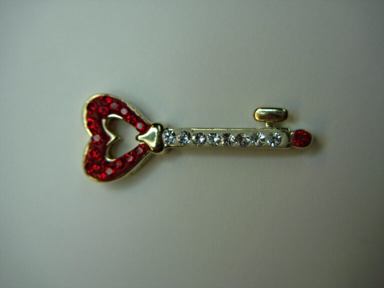Sterling Silver Heart Key Pendant with Red Stones and CZ