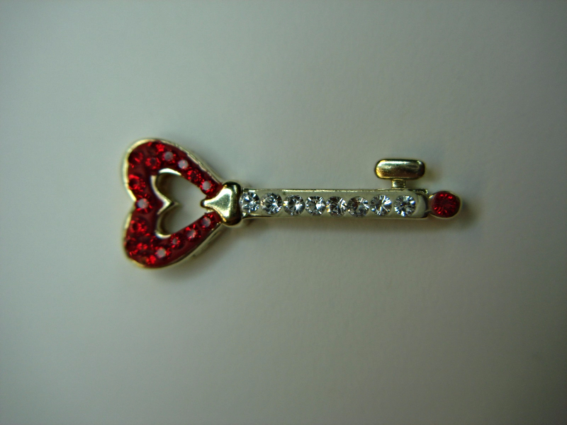 Sterling Silver Heart Key Pendant with Red Stones and CZ