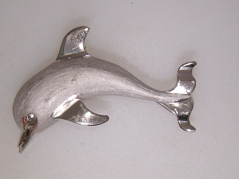 Vintage Beau Brushed Sterling Silver Dolphin Pin Brooch