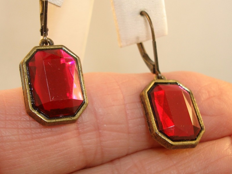 Vintage 1970s hot pink rhinestone earrings, signed N R