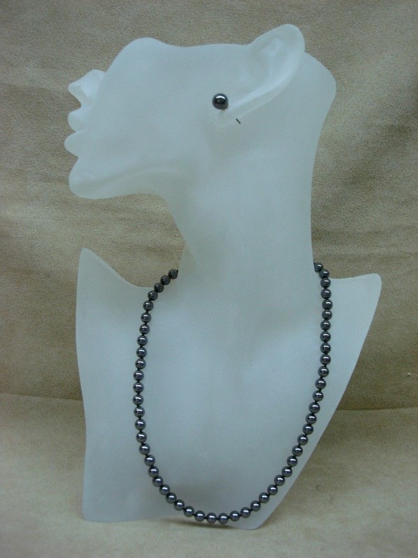 Vintage hematite necklace and earring set with 6mm beads
