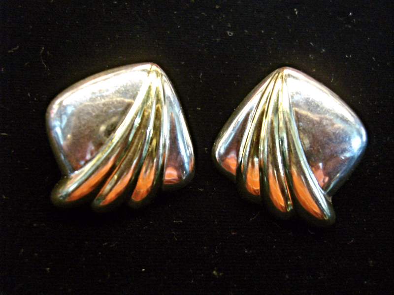 Vintage-style puffy sterling silver earrings with gold vermeil accents, clip-on