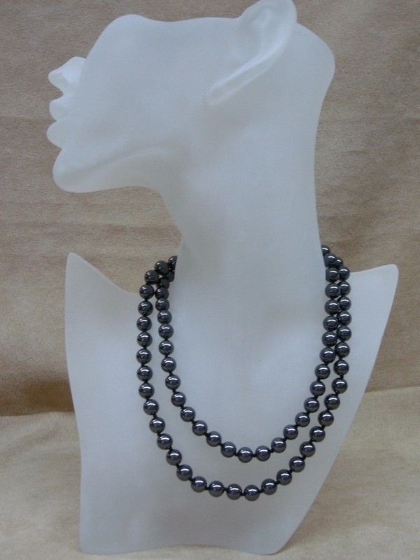 Vintage 1980s hemaitite necklace, hand-knotted with 8mm beads