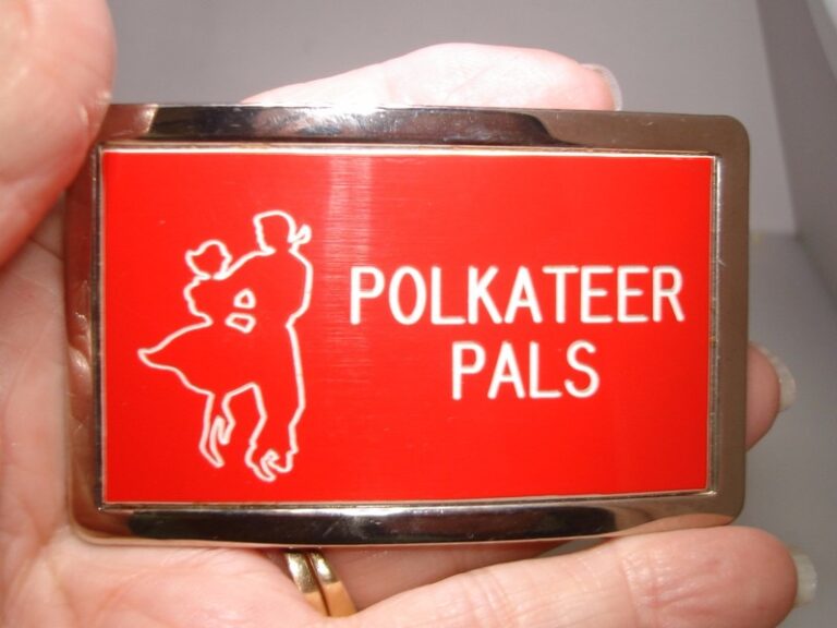 Vintage Polkateer Pals belt buckle, made in the USA, mint condition