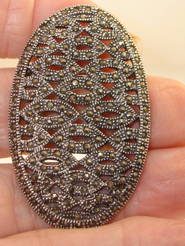 Vintage sterling silver filigree marcasite pin and pendant signed CFJ