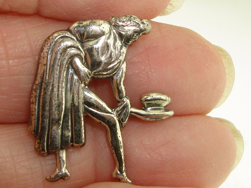 Sterling silver colonial man tipping his hat pin