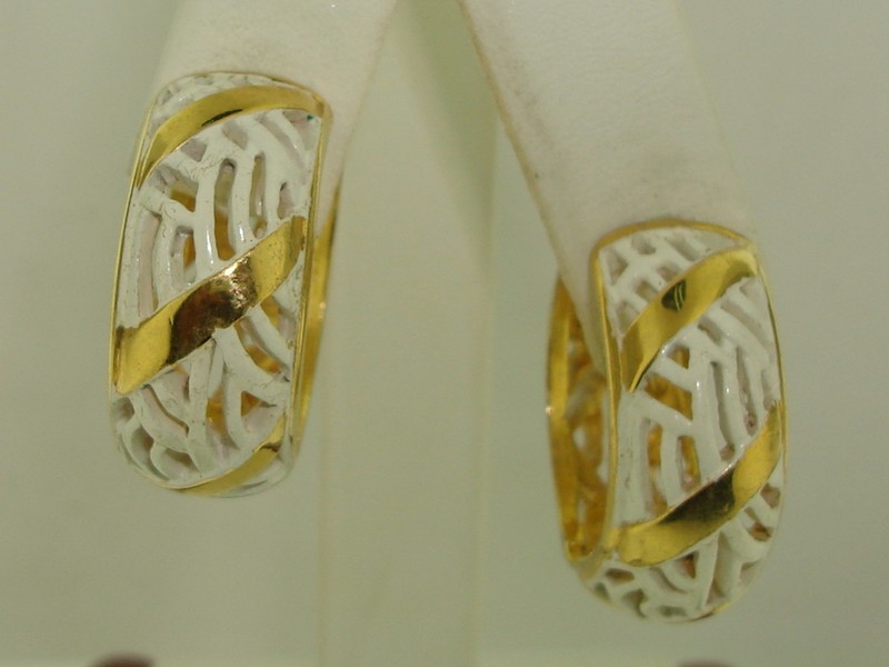 Vintage Monet gold-tone and white enamel filigree clip-on earrings