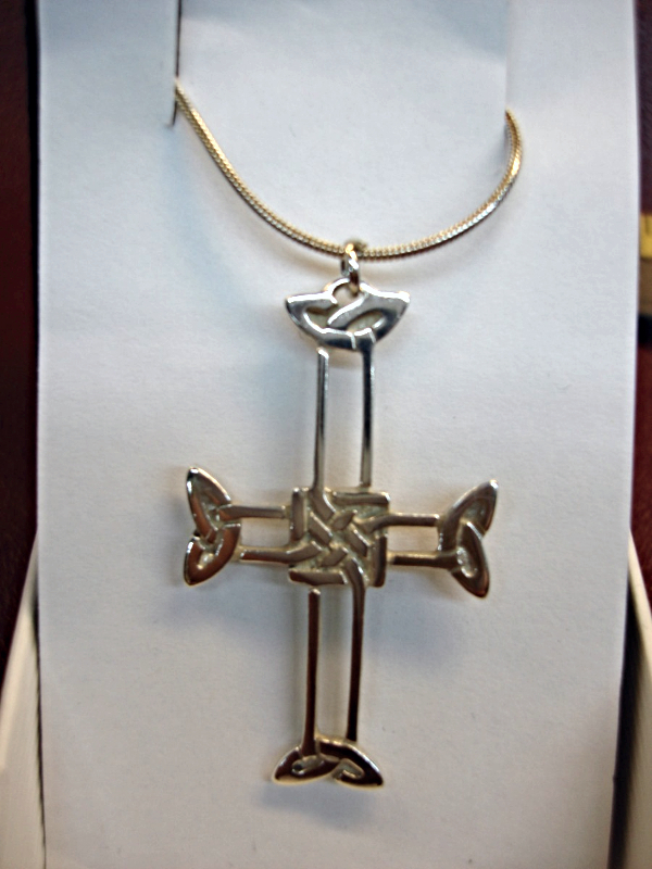 Sterling silver Celtic cross pendant with knot design and snake chain