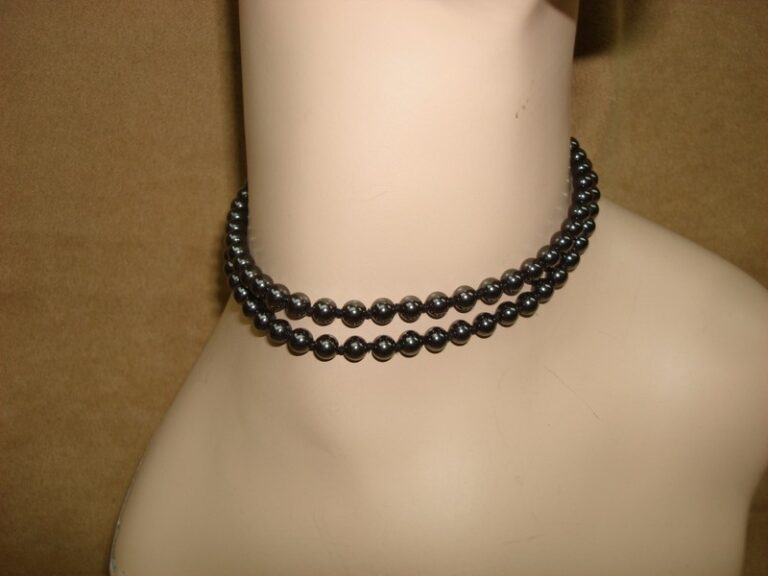 Vintage hand-knotted hematite necklace, 24 inches, polished gray/black beads