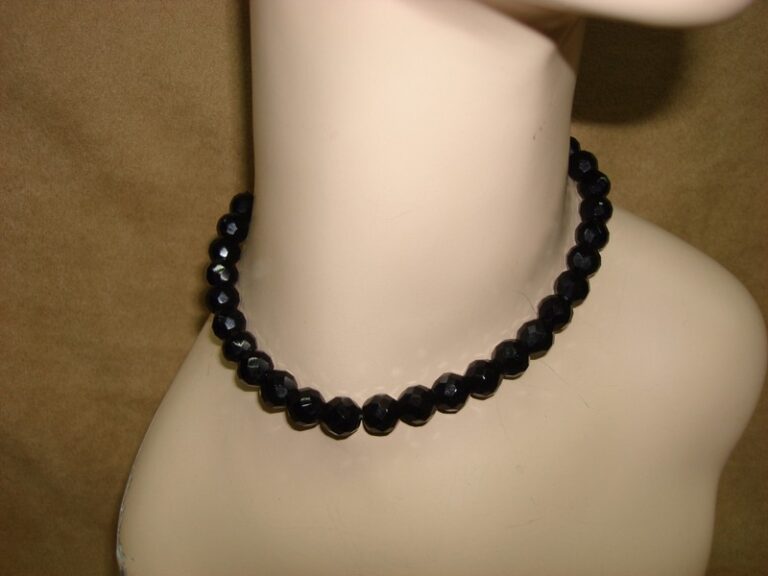 Vintage black glass beaded choker necklace with faceted beads