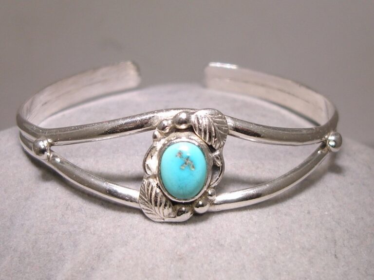 Navajo Sterling Silver & Turquoise Bracelet Signed Circle J.W.