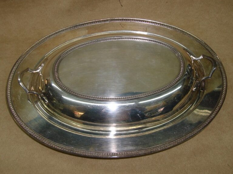 Vintage Crescent Silver Oval Serving Dish with Lid