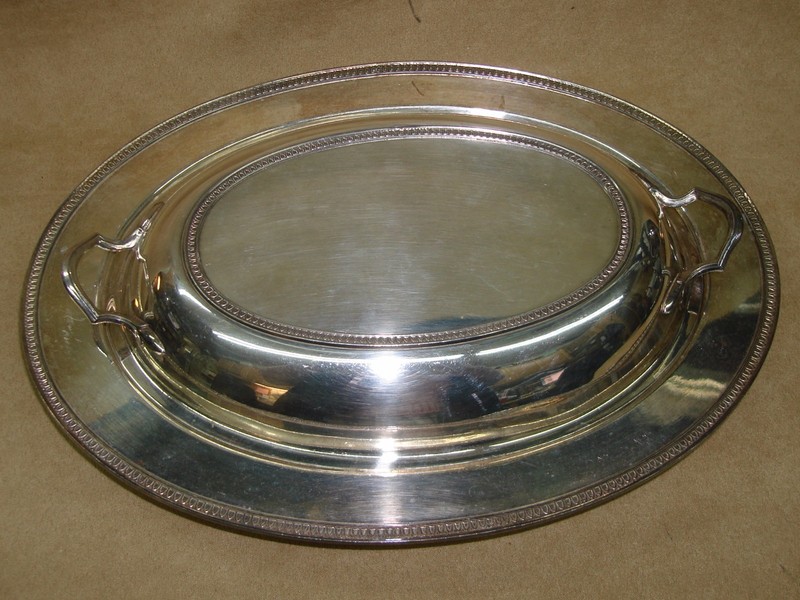 Vintage Crescent Silver Oval Serving Dish with Lid