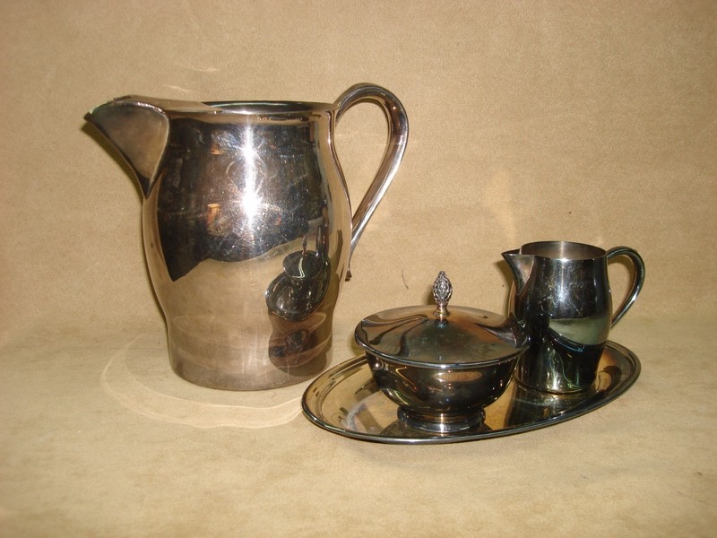 Vintage F.B. Rogers and Oneida Paul Revere Silverplate Pitcher, Sugar, and Creamer Set