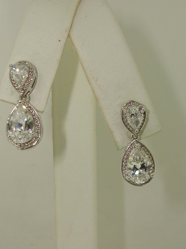 Sterling silver dangle earrings with 2+ carat cubic zirconia