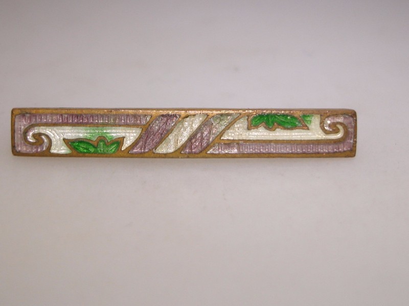 Antique Art Nouveau floral cloisonne enamel bar pin with gold wash over silver