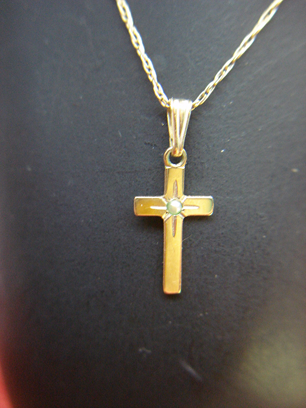 Vintage 12K gold-filled cross necklace with seed pearl accent