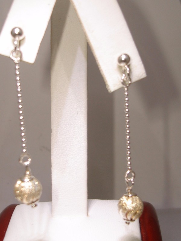 Elegant sterling silver dangle earrings with gold vermeil ball