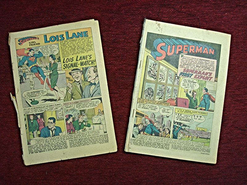 Vintage Superman comic books from 1960, Superman Annual No. 1 and Lois Lane #16, no covers.