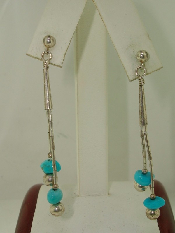 Vintage sterling silver and turquoise dangle earrings, artisan crafted
