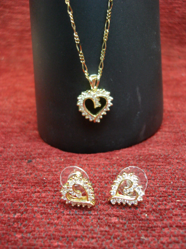 Sterling silver heart pendant and earrings set with gold vermeil