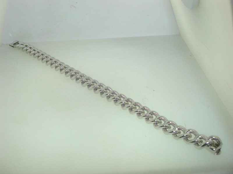 Vintage Jacob Bender rhodium plated bracelet, 1967, heavy link snake skin design