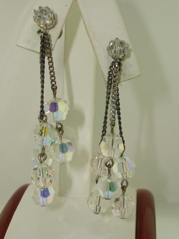 Vintage 1960s Laguna AB Crystal Dangle Earrings