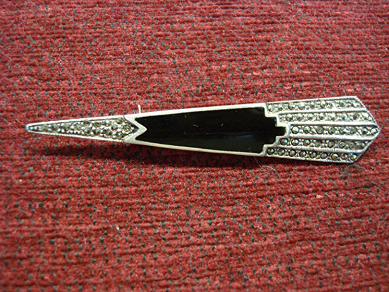 Vintage European .835 silver marcasite and onyx pin