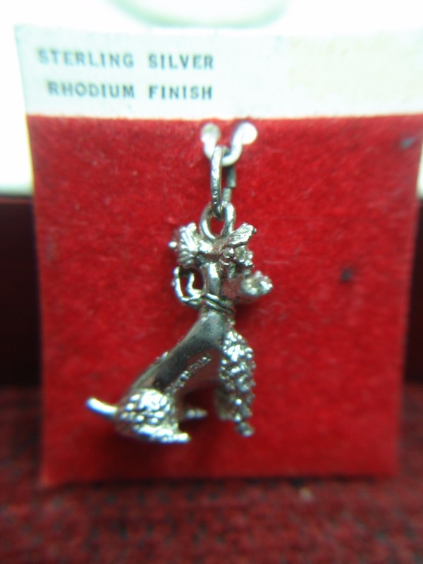 Vintage sterling silver poodle charm with rhodium finish, new on card
